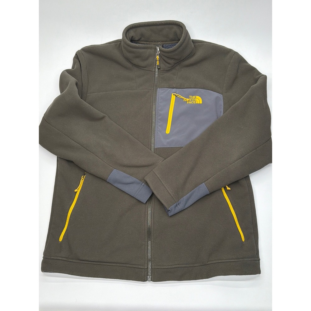 The North Face Mens Full Zip Sherpa Lined Fleece Jacket Olive Green Grey Large